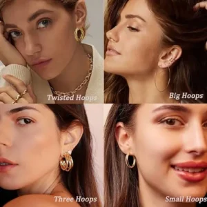 46 Pairs Gold Hoop Earrings Set for Women, Fashion Hypoallergenic Chunky Twisted Pearl Stud Earri...