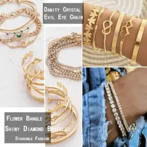 17IF 38-59 Pcs(9-8 Pack) Gold Plated Jewelry Set for Women With 8 Necklace 12 Bracelet 27 Ring 12...
