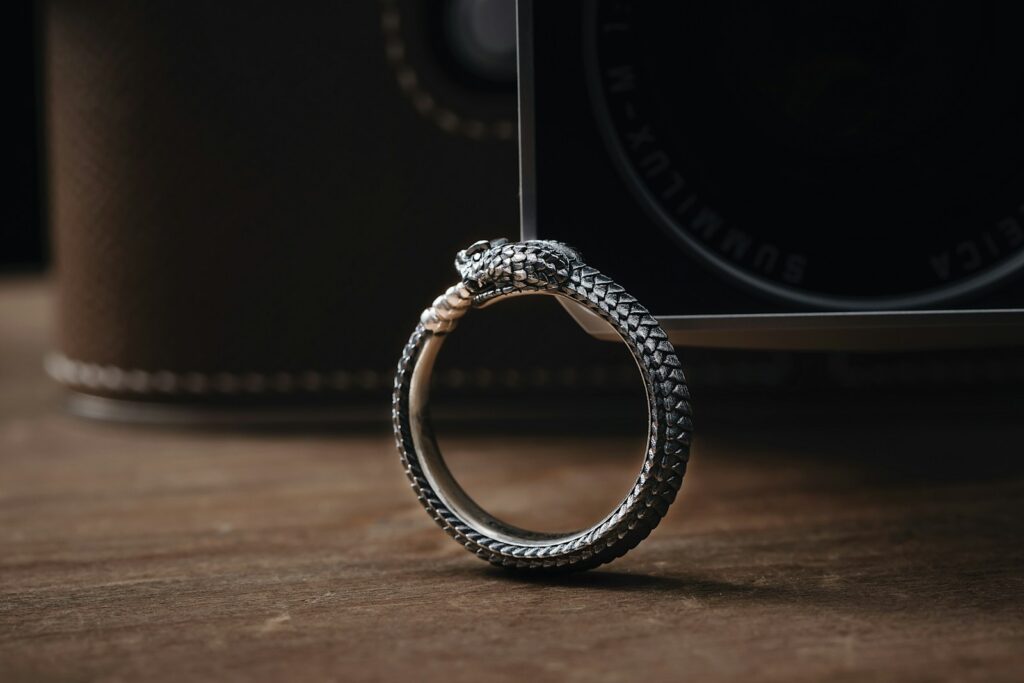 a close up of a ring on a table